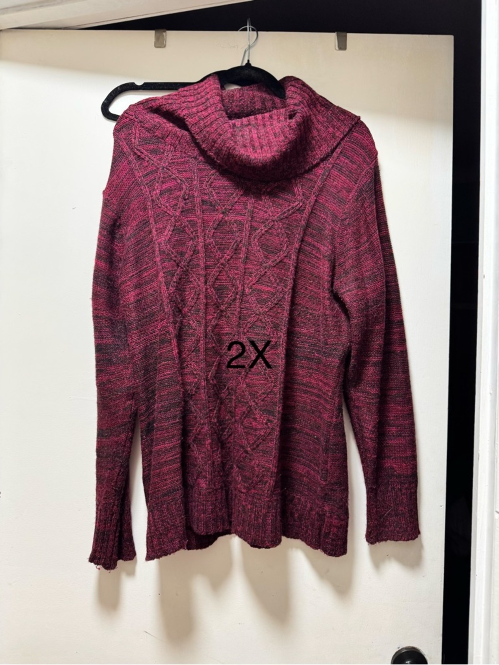 Cable-Knit Cowl Neck Sweater - Burgundy